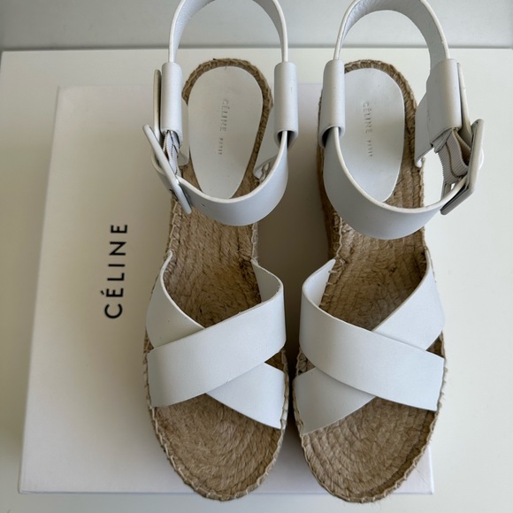 Celine Espadrilles Sandals White Leather Platform Shoes size 40 New with box - Picture 2 of 10